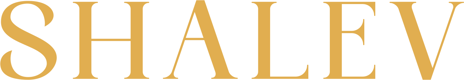 Logo featuring the name 'SHALEV' in sophisticated, uppercase serif typography, colored in gold on a transparent background